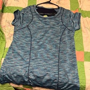 Tri colored blue shirt